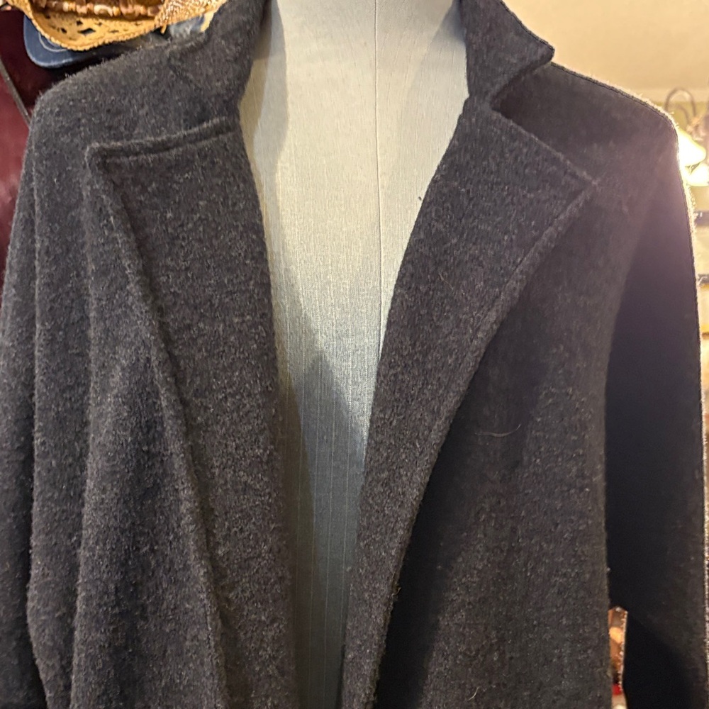 Womens Black Wool-Blend Open Front Coat
